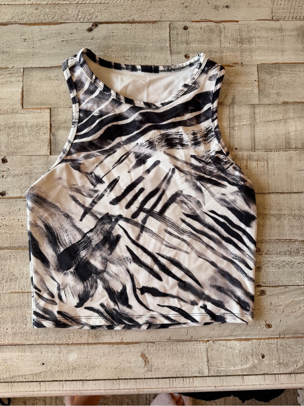 Monochrome Abstract Print Crop Tank Top